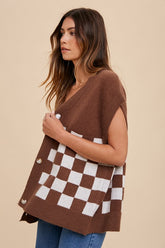 Stylish Checkered Button Down Short Sleeve Cardigan for Women by Annie Wear